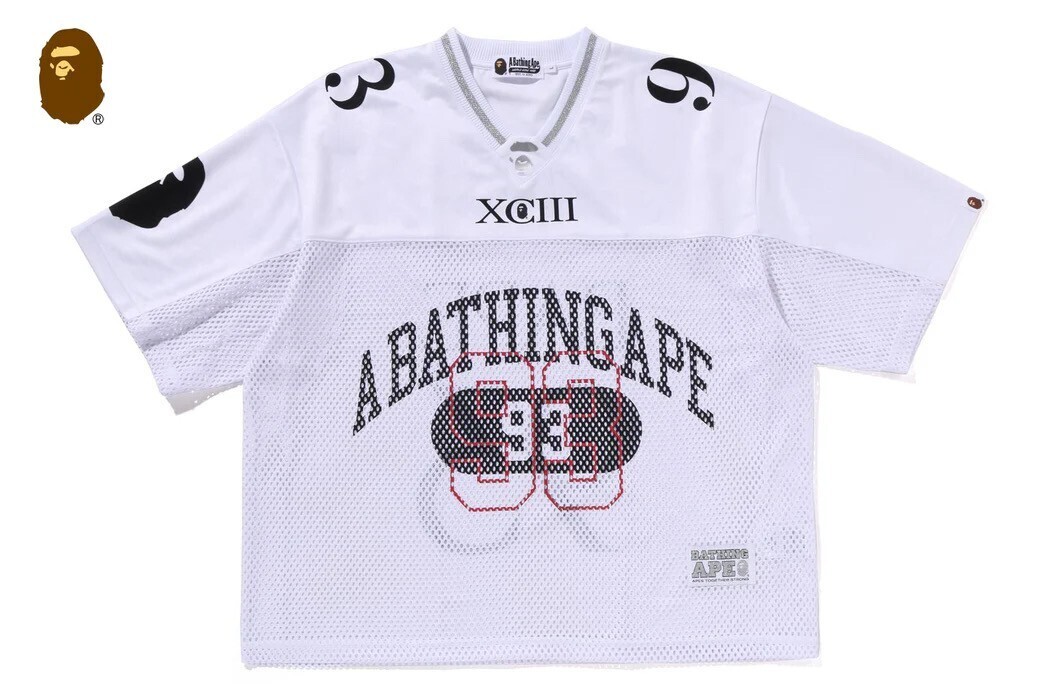 A BATHING APE LINE CAMO MULTI LOGO RELAXED FIT FOOTBALL JERSEY