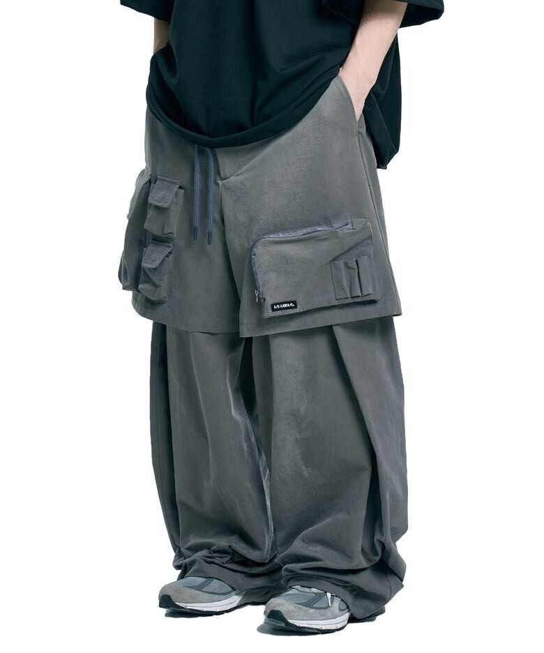 AJOBYAJO Pocket Layered Oversized Cotton Pants