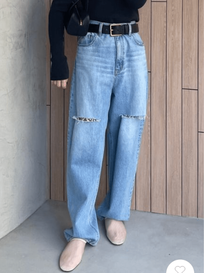 Mila Owen ワイドテーパードカットアウトデニムパンツ