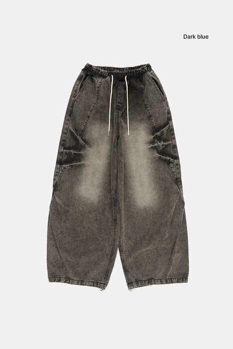 Raucohouse Claw washed balloon banding denim pants