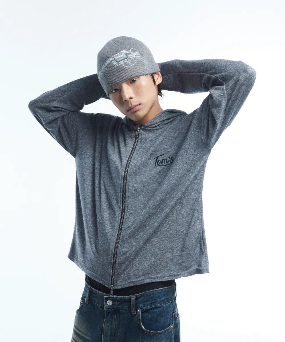 TOM'S BIRTHDAY Love Me Sleeve Hooded Zip-Up Gray