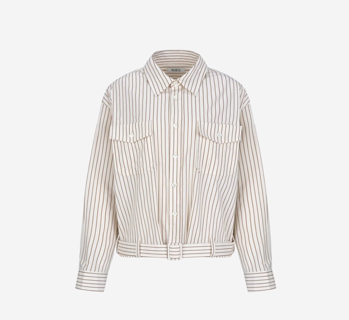 Noice Noice Belted Cotton Striped Crop Shirt