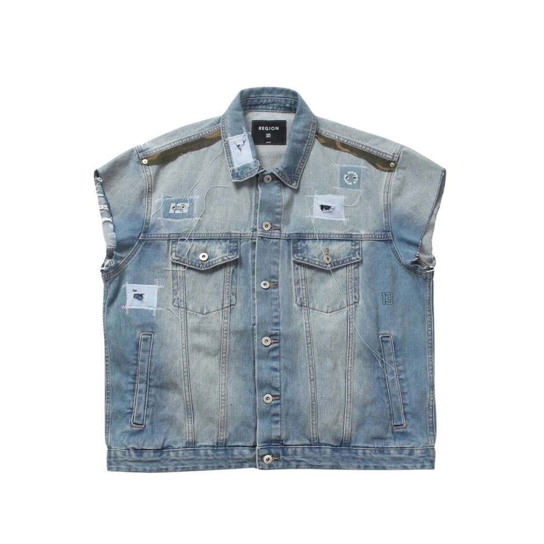 Resurrection13 Oversized & Detail Denim Vest Light Blue
