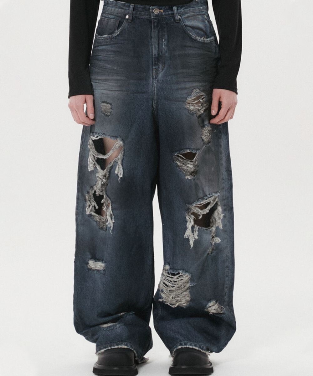 DNSR Mad Destroyed Dirty Denim Pants Blue
