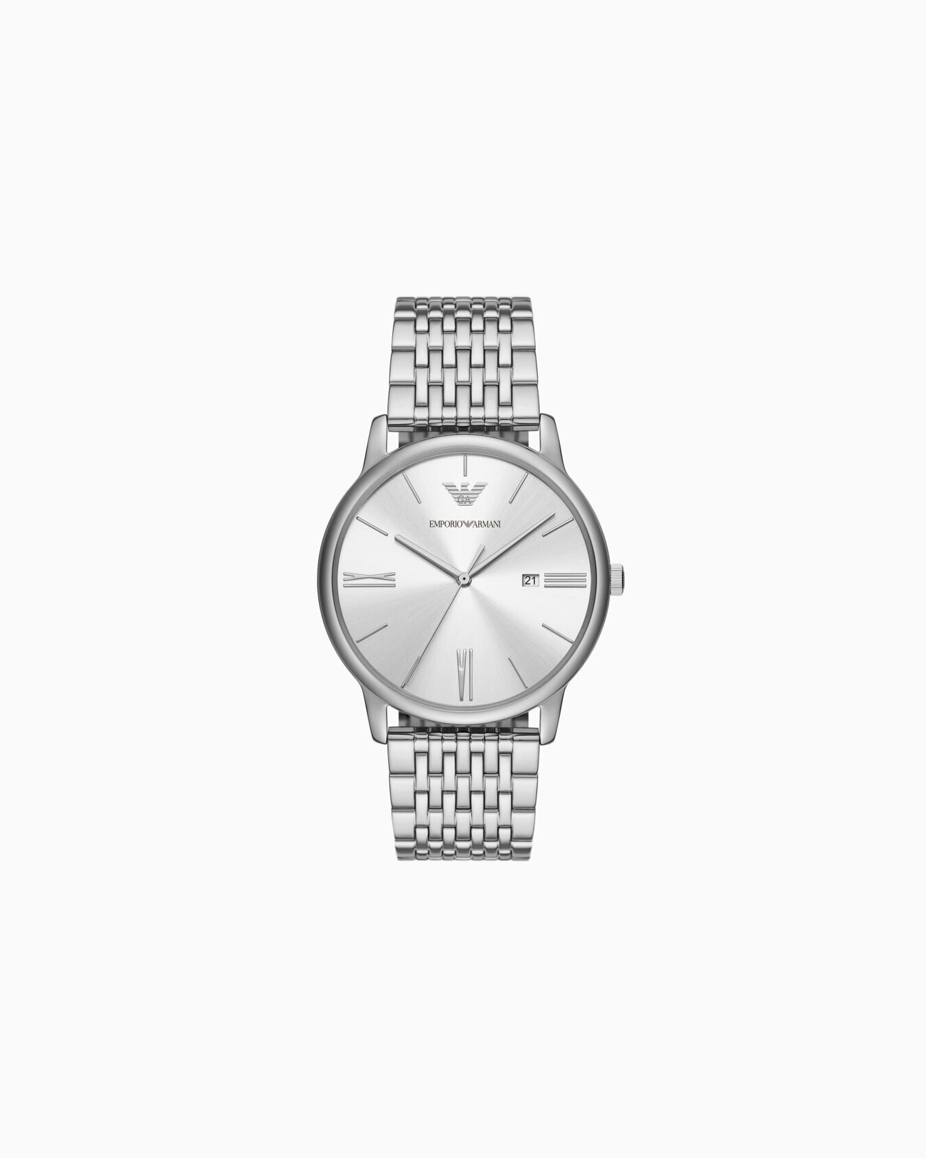 ARMANI THREE-HAND DATE STAINLESS STEEL WATCH