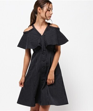 me&me couture COCUストライプミリタリーフレアワンピース