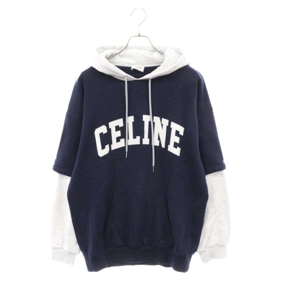 CELINE コットンフリースツートーンフーディ プルオーバーパーカー
