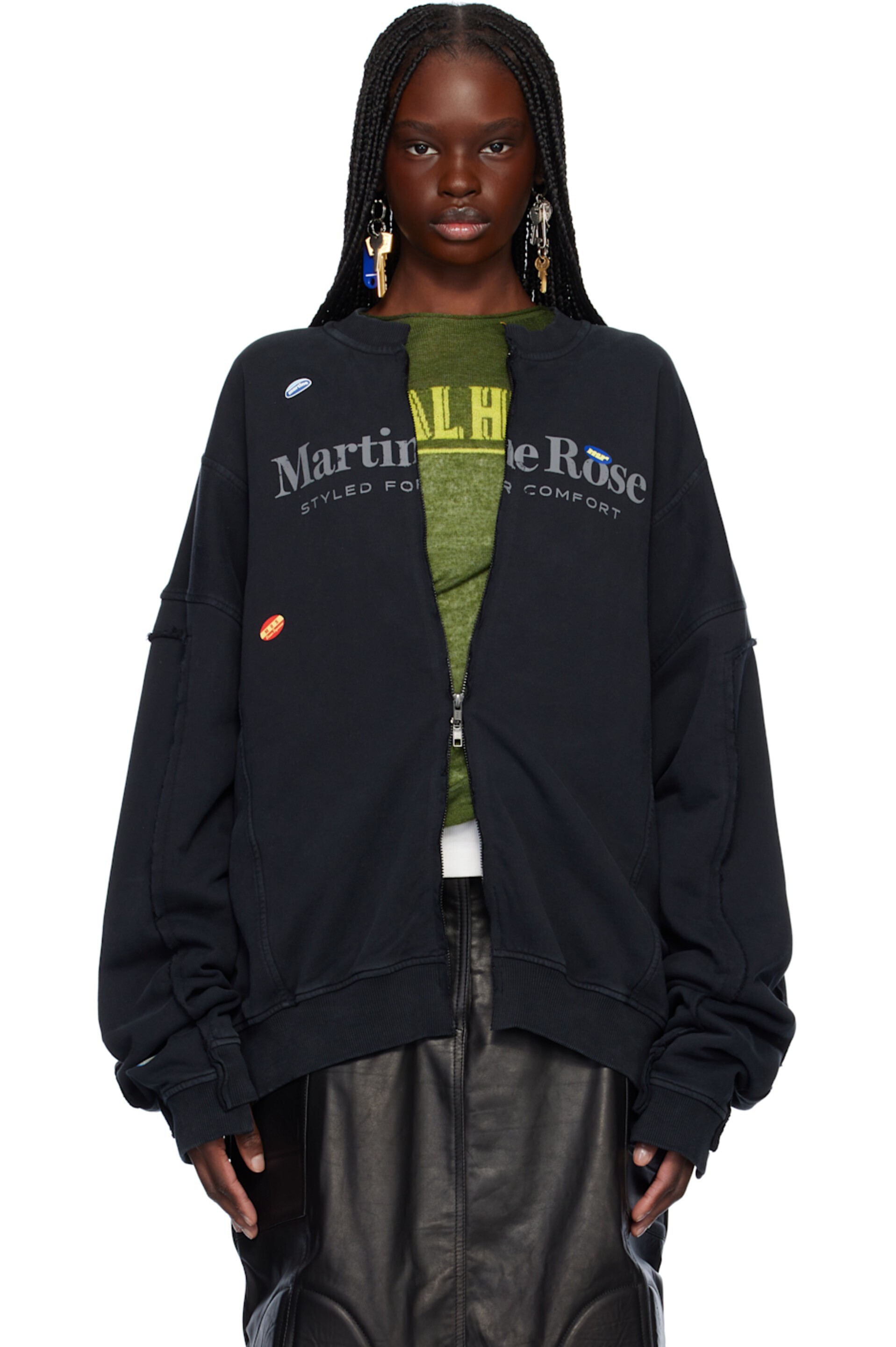 MARTINE ROSE ブラック ジップアップ クルーネック ジャケット
