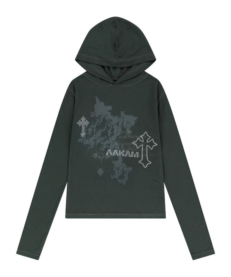 AAKAM Studded Cross Hooded Long Sleeve