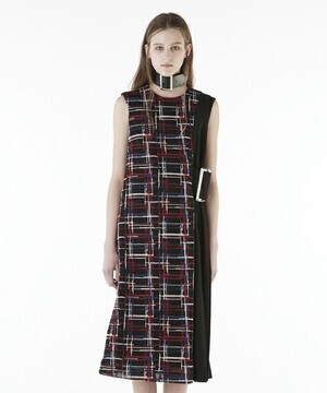 CHRISTIAN DADA No Sleeve Sheer Plaid Big Belted Dress