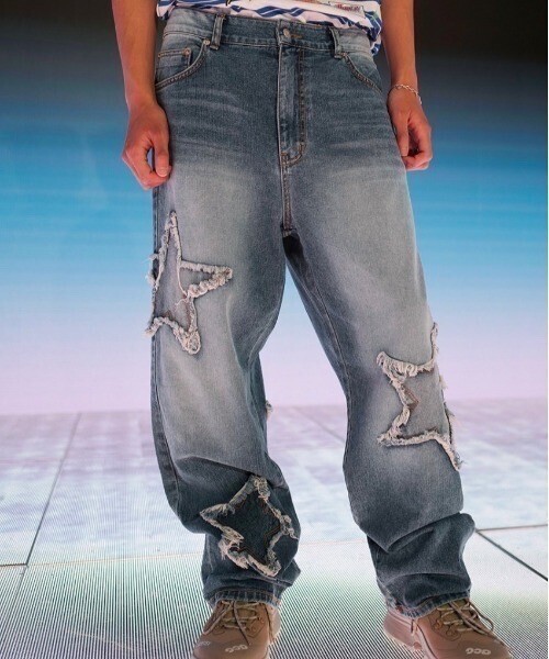 YOUTHBATH Wide damage star denim pants