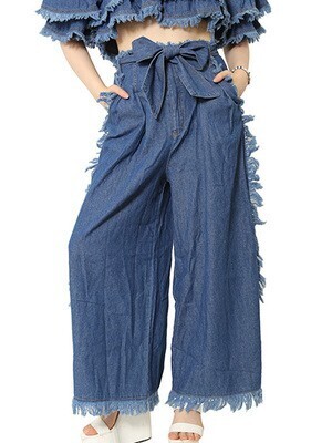 one spo フリンジデニムワイドパンツ