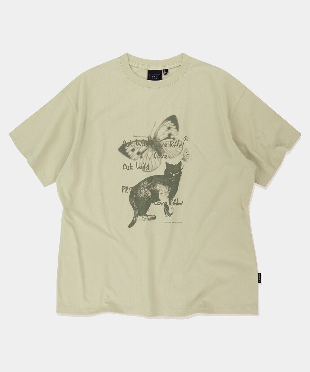 ROMANTIC CROWN Cat Drawing Vintage T-Shirt_Ivory