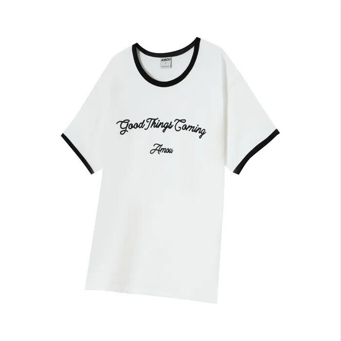 AMOU Good things coming arch logo ringer half t-shirts white