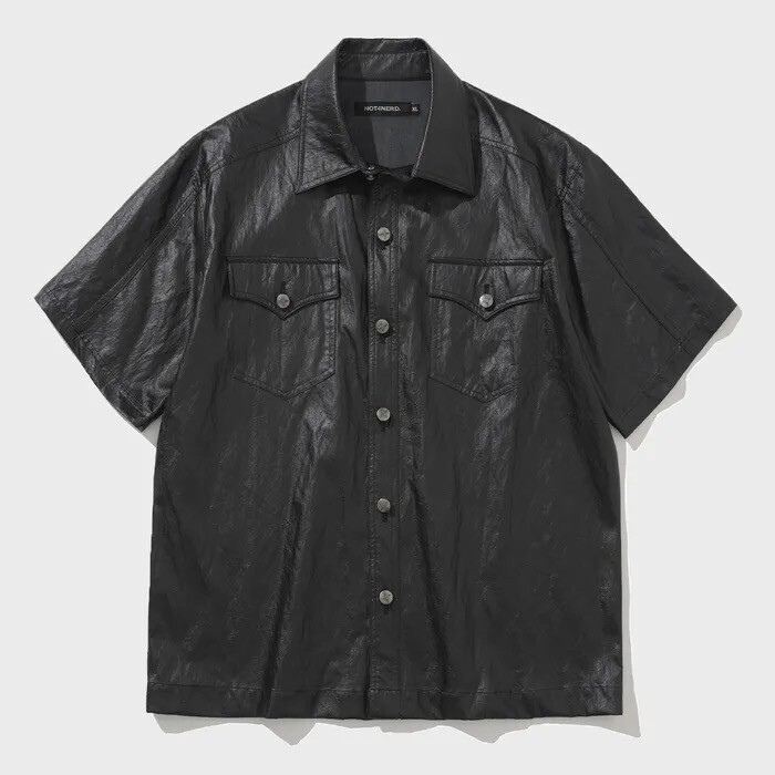 NOT4NERD Wrinkle Leather Half Shirt - Black
