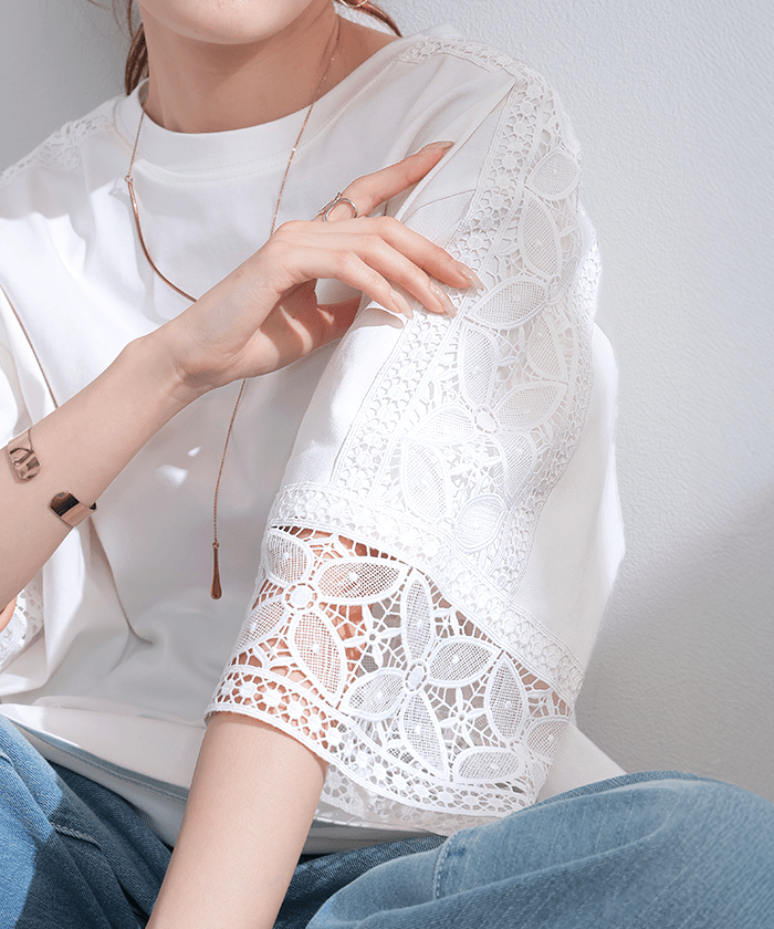 HUG.U レースドッキングTシャツ【d828】