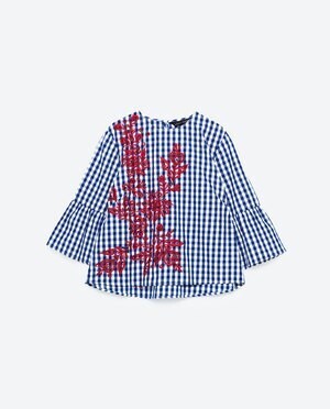 ZARA 刺繍入りチェックトップス