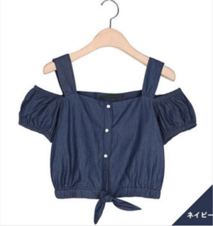 Miss R 【sh245】Miss R / パフスリーブデニム　ショート丈ブラウス