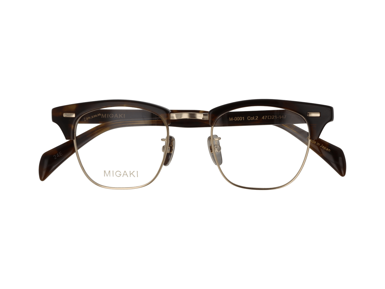 メガネのアイガン MIGAKI（度付き可能）M-0001　Col.2【ダークブラウン/ホワイトゴールド】
