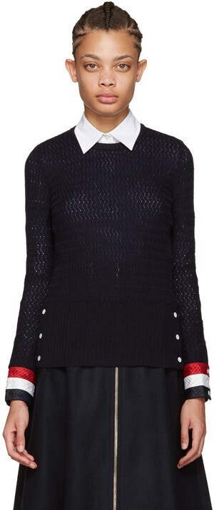 THOM BROWNE.NEW YORK Navy Wool Sweater