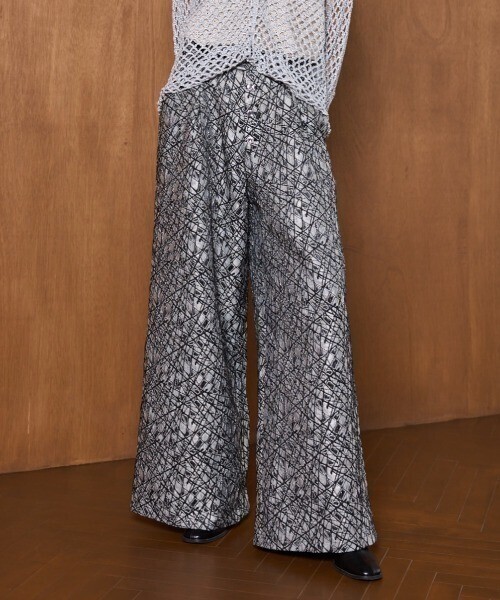 seyto Jacquard glossy wide flare pants