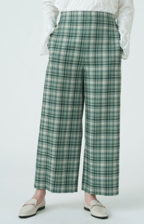 MACPHEE ナチュラルストレッチチェック ワイドクロップドパンツ