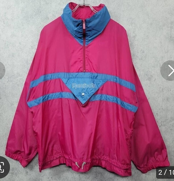 Reebok 90s リーボック ハーフジップ ナイロンジャケット ピンク×グリーン