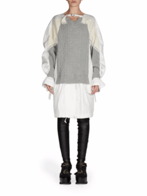 sacai Mixed Media Knit & Cotton Poplin Long-Sleeve Dress