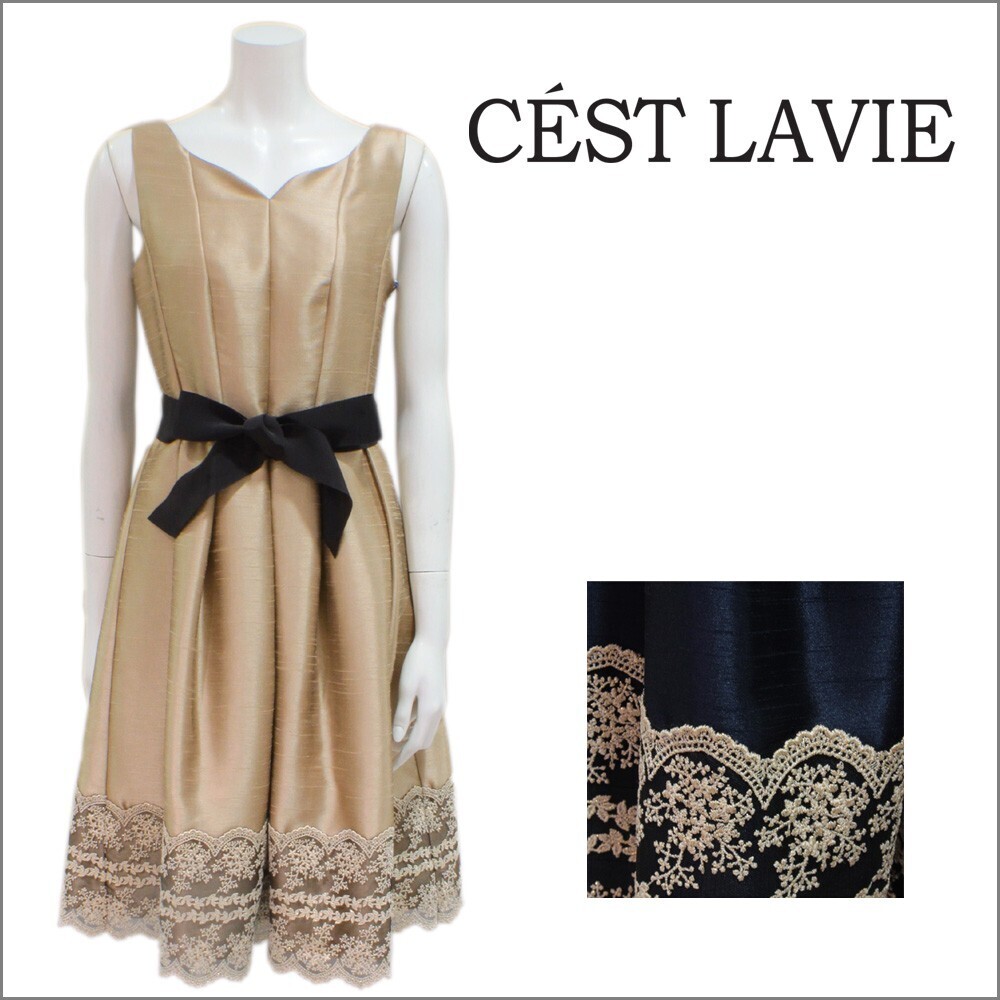 C'EST LA VIE ヘムレースウエストリボンワンピースドレス