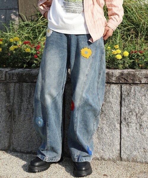 HOOK コクーン フラワーモチーフ デニムパンツ