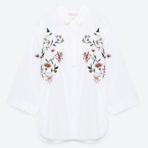 ZARA フローラルディテール入りビッグシルエットシャツ