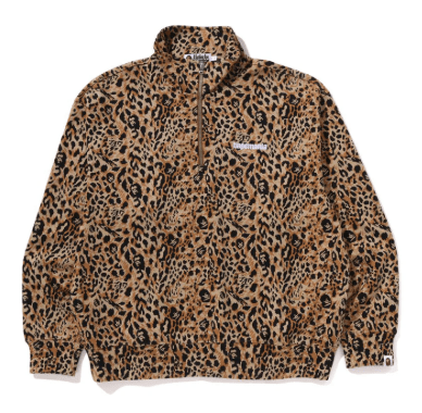 A BATHING APE WILD LEOPARD PATTERN RELAXED FIT HALF ZIP SWEATSHIRT