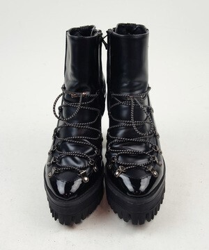 AULA AILA LACE UP BOOTS WITH FUR (BLACK HEEL)