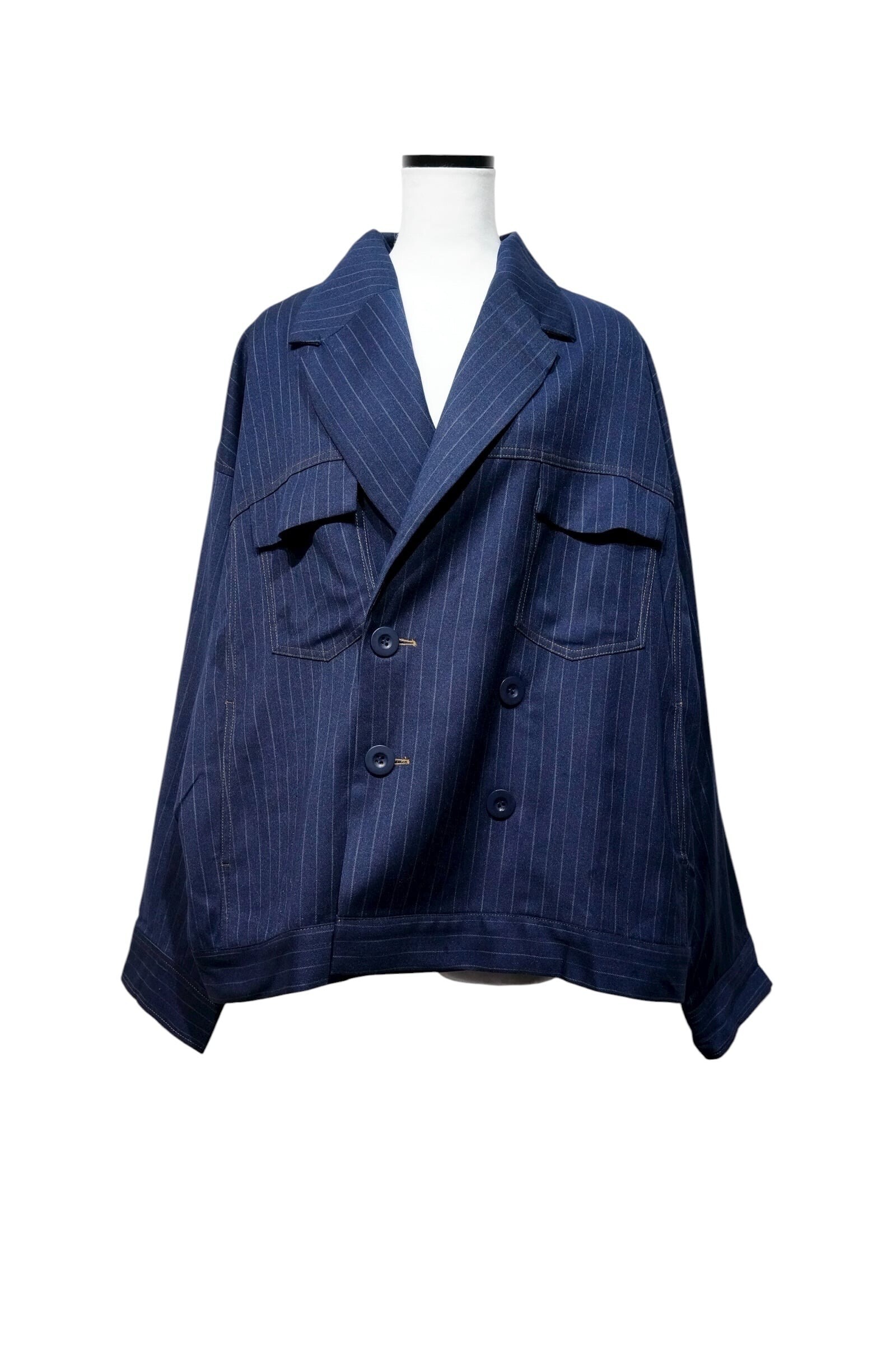 Nora Lily Pin Stripe Denim like Double Jacket-Navy Stripe