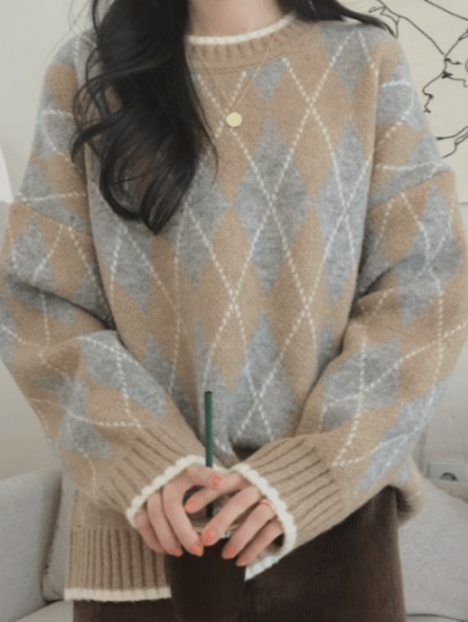 GEMEDA アーガイル柄ニットプルオーバー