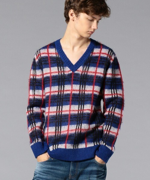 GUILD PRIME MENS モヘアチェックプルオーバー