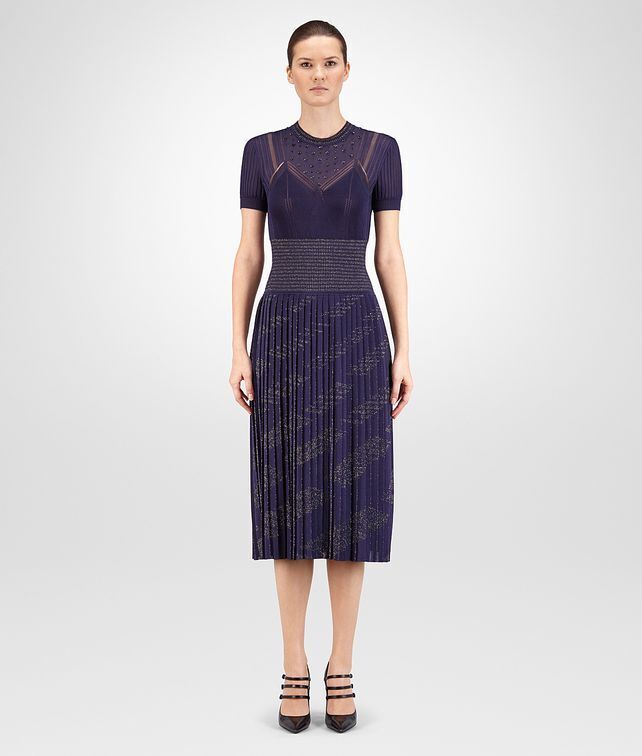 Bottega Veneta ダーク ラベンダー ルレックス ビスコース ジャカード スワロフスキー エンブロイダリー ドレス