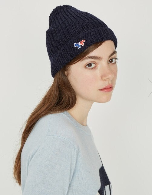 MAISON KITSUNE logo embroidered rib knit Beanie Hat