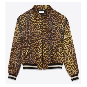 SAINT LAURENT PARIS Teddy Leopard Print Jacket