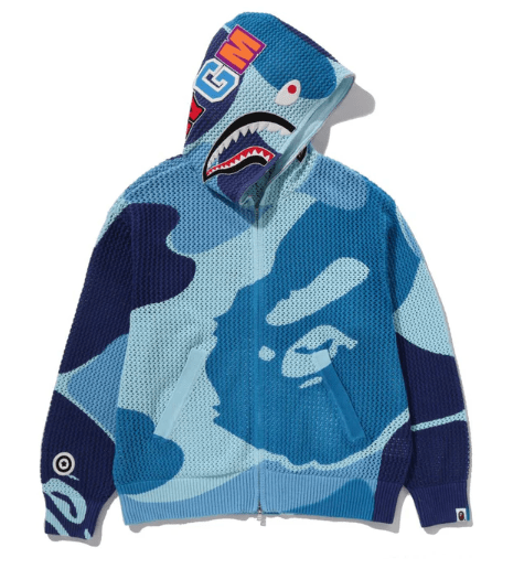 A BATHING APE ABC CAMO CROCHET SHARK RELAXED FIT FULL ZIP HOODIE
