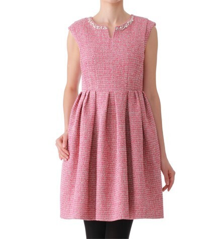 Aveniretoile COUTURE スリットネックツイードワンピース