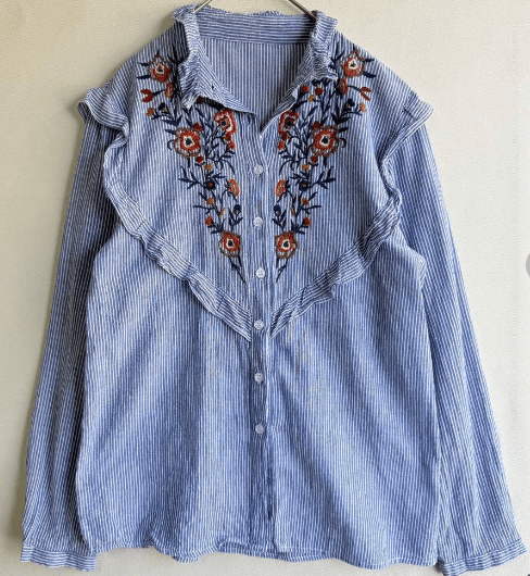 select MOCA ストライプ　長袖　シャツ　花柄　刺繍