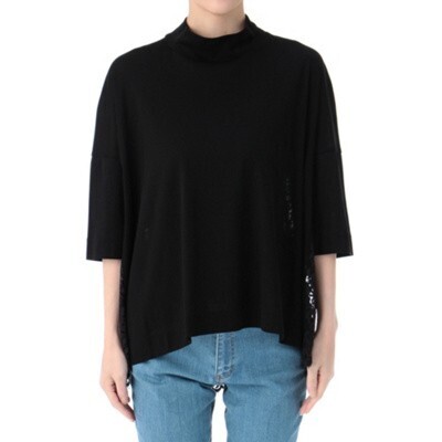 MUVEIL バックルレースハイネックTシャツ
