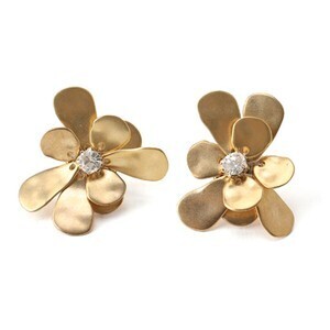 Ane Mone 一粒ビジューとゴールドクラフトフラワーのピアス＆イヤリング
