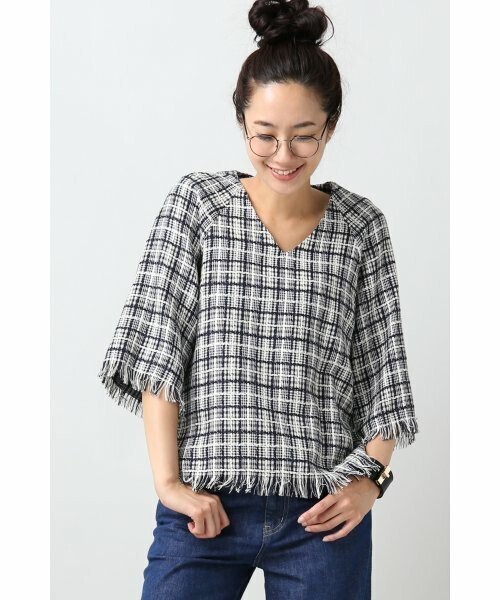 journal standard L'essage LINTONフリンジチェックブラウス