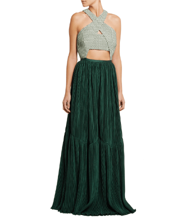 ADEAM Cutout stretch-cotton jacquard and plissé-crepe gown