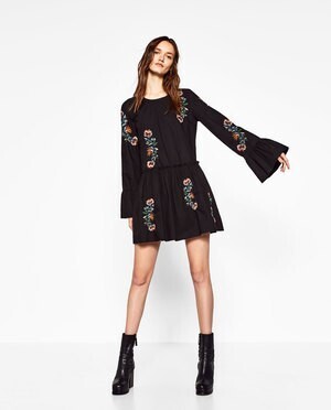 ZARA フラワー刺繍入りワンピース