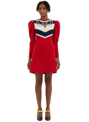 GUCCI Chevron Striped Jewel Embellished Dress