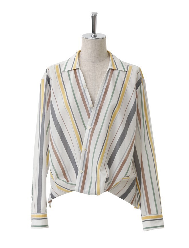 beautiful people S/C multi stripe crossover shirt