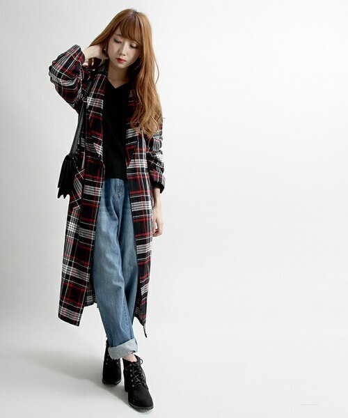WEGO WEGO/チェックネルロングガウン